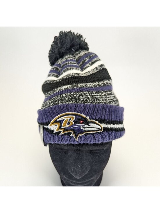 New Era Other - Baltimore Ravens Striped Sideline Winter Beanie W/ Pom Knit Hat By New Era